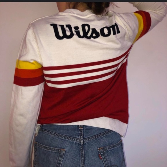 FOREVER 21 + WILSON COLLABORATION TENNIS SWEATER MULTI COLOR STRIPED SLEEVE NWT - Picture 2 of 13